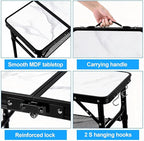 Small Folding Camping Table, 2ft Portable Table with 3 Adjustable Heights, Aluminum Lightweight Foldable Picnic Table with Mesh Layer and Extension Legs for RV, Camp and Indoor (Black Frame)