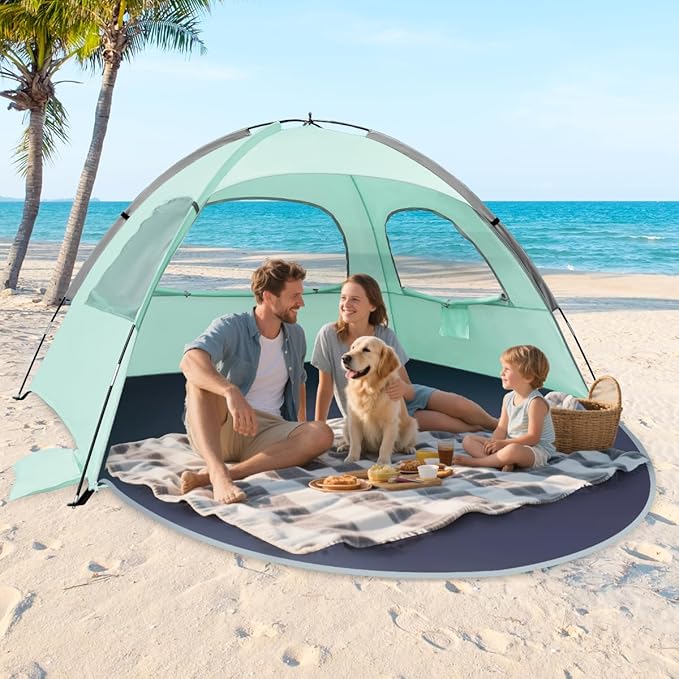 NXONE Beach Tent Sun Shelter with UPF 50+ UV Protection, Lightweight Easy Setup Portable Beach Canopy for Family, Large Space for Beach, Camping & Outdoor, 3/4/6 Person
