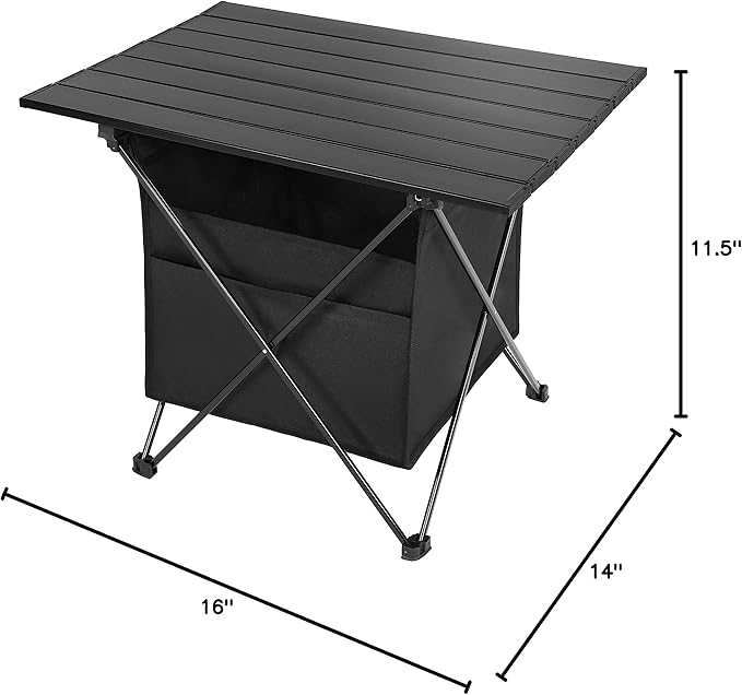 Portable Folding Aluminum Alloy Camping Table with High-Capacity Storage and Carry Bag, Small Size, for Camping, Traveling, Hiking, Fishing, Beach, BBQ,Black