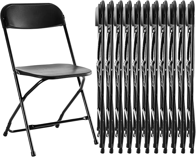 DUMOS Folding Chairs Sets of 12, 330lbs Capacity Plastic Stackable Home Office Chair, Portable Fold Up for Indoor Outdoor, Patio, Camping, Garden, Party (Black)