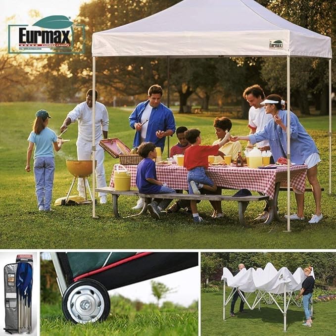 Eurmax USA 8'x8' Pop Up Canopy Tent Commercial Instant Canopies with Heavy Duty Roller Bag,Bonus 4 Sand Weights Bags (Yellow)