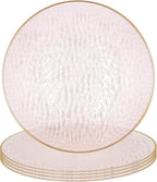 PARTY BARGAINS 13-Inch Charger Plates - 4 Pack, Hammered Pink Gold Rim, Heavy-Duty Disposable Chargers for Elegant Dining - Ideal for Weddings and Formal Events