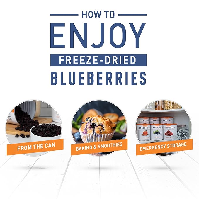 Emergency Essentials Freeze-Dried Whole Blueberries #10 Can, Freeze-Dried Blueberries, Emergency Snack Cans, Nutritious Food, 30-Year Shelf Life Food