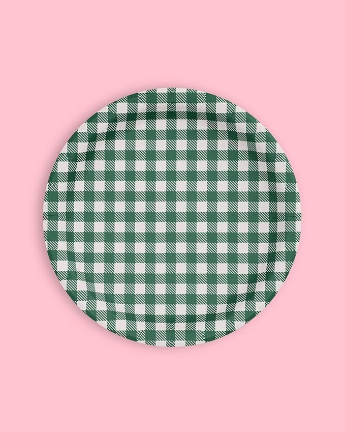 xo, Fetti Camp Gingham Paper Plates - 24 pk, 9" | Bachelorette Decorations, Camp Bride, Getting Lit + Getting Hitched, Gingham Birthday Party, Glamping Baby Shower Supplies, Cool Cake Plates