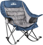 Oversized Rocking Camping Chair, Fully Padded Camp Chairs for Adults with Side Pocket and Cup Holder, Heavy-Duty 400lbs Capacity, Blue & Gray