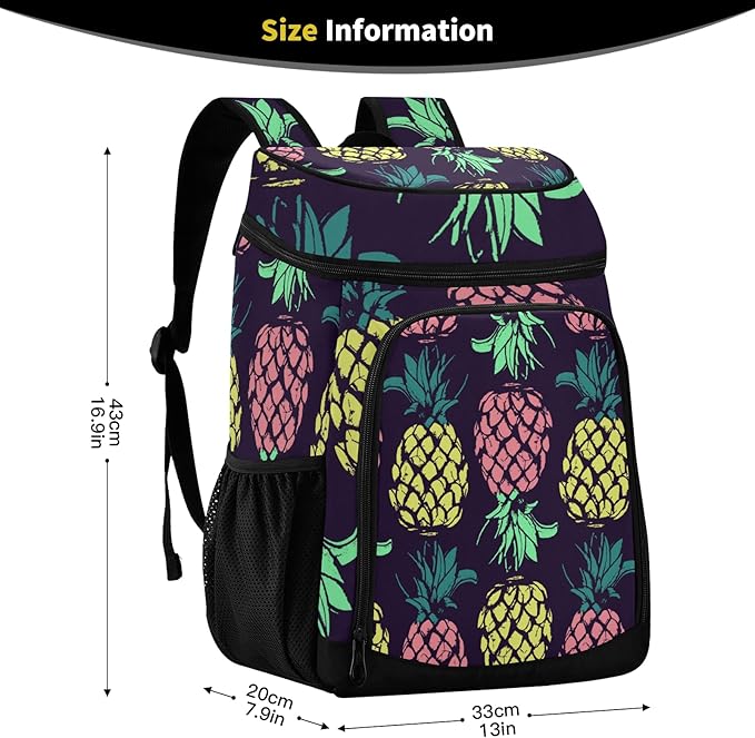 Tropical Pineapples Fruits Cooler Backpack Insulated Leak Proof Beach Cooler Bag Soft Lunch Picnic Hiking Camping Backpack Cooler