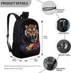 Tiger and Roses Printing 3 Pcs Boys Backpack Set, Matching Large Capacity Lunch Box and Dirt-resistant Pencil Case for Elementary School Students Travel Activities Outdoor