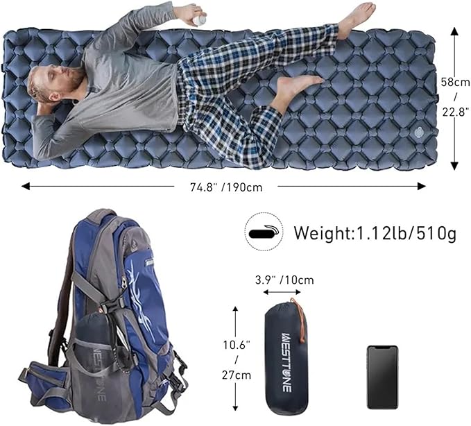 Camping Sleeping Pad, Ultralight Inflatable Mattress Portable Outdoor Air Cushion Sleeping Mat for Travel Hiking Backpacking Tent(Navy Blue)