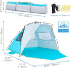 WolfWise 4-5 Person Beach Tent with UPF 50+ Sun Protection, Portable Ventilated Beach Shade Canopy with Extended Porch, Easy Setup & Windproof Design, Large, Blue