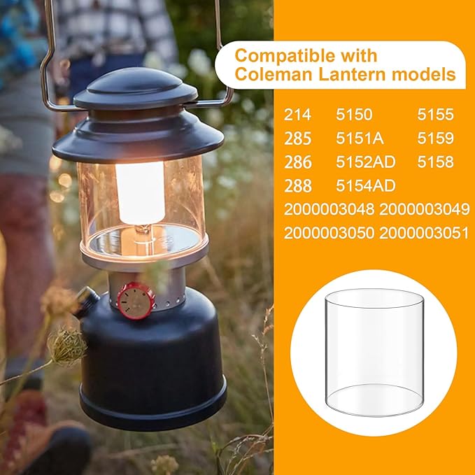 Lantern Glass Replacement for Coleman Lantern Globe, Glass Globe for Fueled Lanterns for Coleman 288 Lantern, Lantern Replacement Parts for Coleman Fueled Propane Lanter, Camping Lantern Accessories