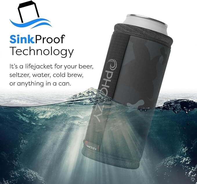 PHOOZY Insulated Can Cooler for Slim 12oz Cans with NASA-Inspired Technology - Patented Koozie That Keeps Drinks Cold 10x Longer - Lightweight Beer Koozie for Outdoor Adventures - Black Camo