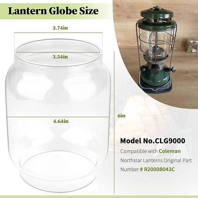 Clear Lantern Globe Compatible with Coleman Northstar Lanterns 2000/2500 2000-043C (Transparent)– Includes 2 Lantern Mantles
