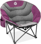 Northroad XXL Camping Moon Chair,Oversized Round Chair,Folding Padded Saucer w/Side Pocket,500lbs Capacity for Outdoor Hiking Fishing Picnic Lawn,Purple&Grey