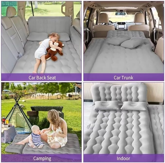 SUV Air Mattress - Thickened and Double Air Mattress Sided Flocking Travel Inflatable Car Mattress Bed with Electric Air Pump and 2 Pillows, Car Sleeping Bed for Home Outdoor and Travel