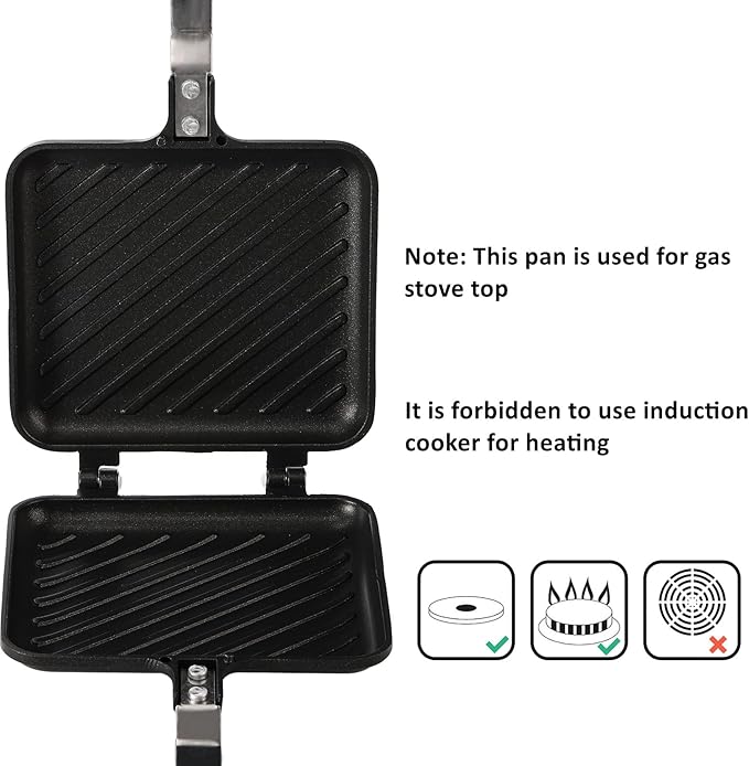 ZOOFOX Sandwich Maker, Grilled Sandwich and Panini Maker Pan with Non-Stick Plates, Stovetop Toasted Sandwich Maker Aluminum Flip Pan for Home Kitchen, 5.9" L x 14.2" H