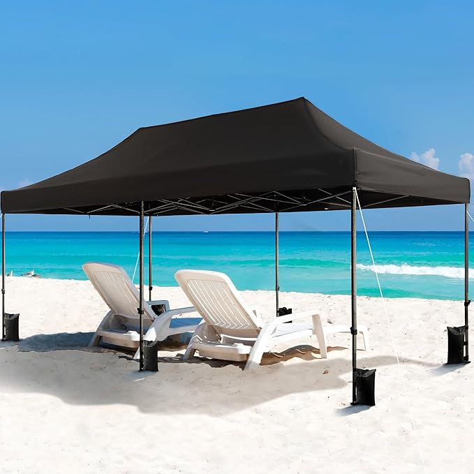 Yaheetech Heavy Duty Pop Up Canopy Tent, 10x20 Commercial Instant Shelter Tent for Wedding, Parties, Adjustable Outdoor Canopy with Wheeled Carry Bag, 6 Sandbags & 10 Stakes, Black