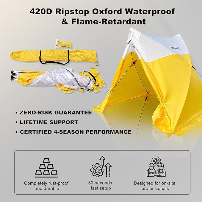 Instant Pop-Up Emergency Shelter, 30-Second Setup All-Weather Work Tent for Disaster Relief, First Aid, Outdoor Survival & Worksites, Waterproof & Windproof 6.6ft x 6ft x 6.2ft
