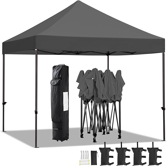 Yaheetech Canopy Tent, Commercial Instant Heavy Duty Canopy, 500D Waterproof Adjustable Tent with Wheeled Carry Bag, 4 Sandbags and 4 Stakes (10x10, Dark Gray)