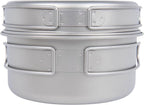 iBasingo Backpacking Cookset Titanium Camping Pots Set Ultralight Outdoor Picnic Pots Pans with Folding Handle Druable Portable Cooking Mess Kit Compact Picnic Dishes Bowls Cups (Multiple Sizes)