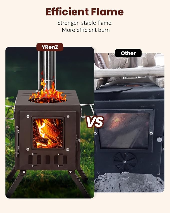 Upgraded Portable Wood Stove for Camping, Compact Tent Stove with Large Firebox, High Airtightness for Outdoor Cooking & Heating