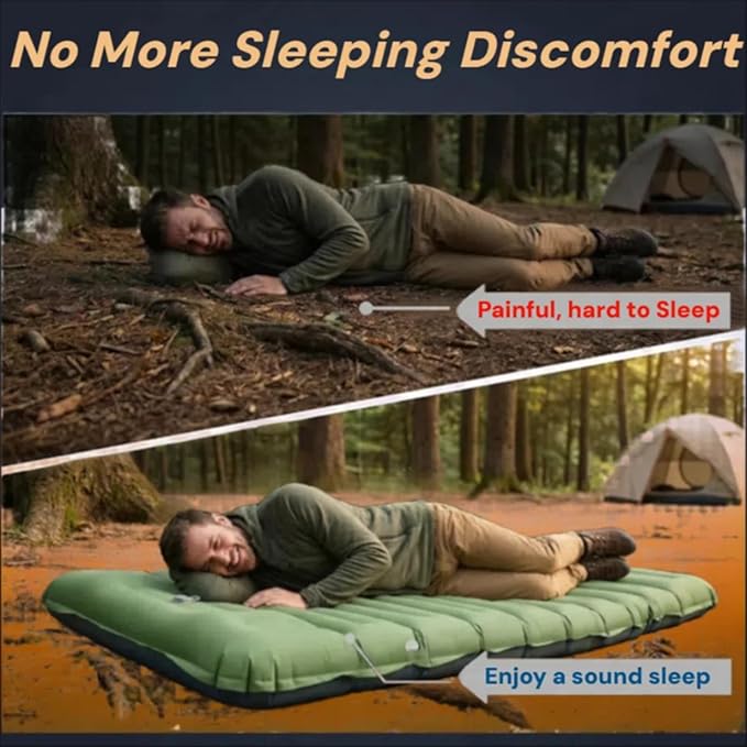 4 Inch Thick Camping Sleeping Pad with Internal Straps - R Value 4.0 for 4 Seasons, Lightweight Sleeping Mat for Hiking, Backpacking, Travel