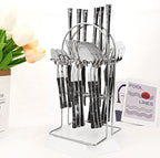 Tableware 24Piece Silver Texture Handle Dinnerwar Cutlery Set Stainless Steel Flatware Western Tableware Knife Fork Spoon Rack Silverware Dinner Servi