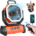 Odoland 30000mAh Oscillating Camping Fan with LED Lantern, Rechargeable Battery Operated, Portable Tent Fan with Timer, 4 Speeds for Outdoor Camp RV Jobsite Power Outage, Orange