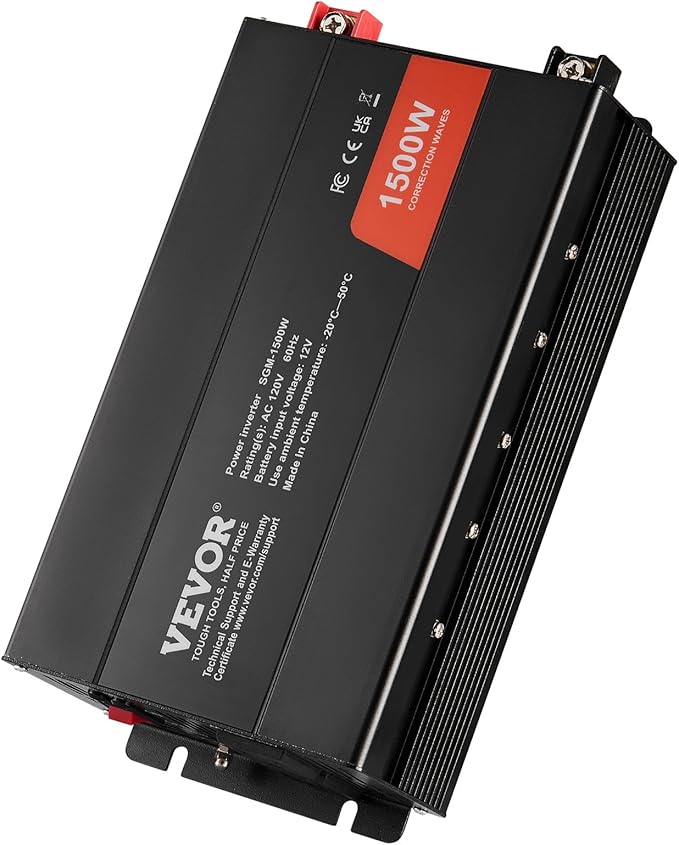 VEVOR Modified Sine Wave Inverter, 1500W, DC 12V to AC 120V Power Inverter with 2 AC Outlets 2 USB Port 1 Type-C Port 6 Spare Fuses, for Small Home Devices Like Smartphone Laptop, CE FCC Certified