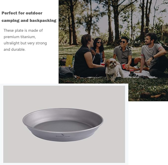 Boundless Voyage Ultralight Titanium Bowl Pan Plate Dish with Carry Bag Outdoor Camping Portable Tableware Cookware (Ti15166B (Plate-S))