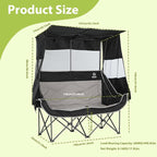 Nice C Double Camping Chair with Canopy, Portable Shade Sports Chair, Umbrella Chairs Camping Couch, Folding Outdoor Loveseat with Cooler Bag, Cup Holders, For Beach, Lawn, Sports, Picnic (Black&Gray)