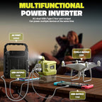 Ecarke 200W Portable Power Inverter Compatible with Ryobi 18V Battery, DC 18V to AC 110V Power Station with 1 AC Outlet, 2 USB, 1 Type-C & LED Light, for Outdoor Emergency Use (No Battery)