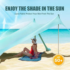 Gardentime Beach Tent Canopy with 8 Sandbags 4 Aluminum Poles, Pop Up Portable Camping Sun Shelter, Easy Set Up with 2 Sand Shovel, Ground Pegs, Carrying Bag for Outdoor Beach,Picnic, Fishing