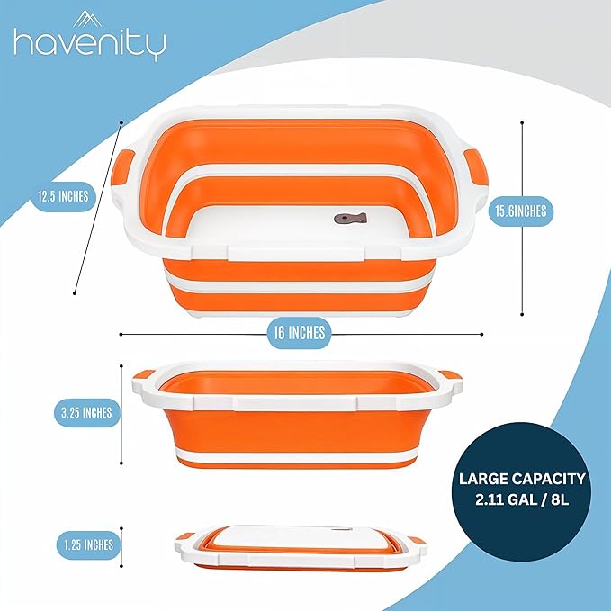 BBQ Prep Tub 8L - Multifunctional Collapsible Camping Cutting Board with Upgraded Locking Lid, Meat Storage Container for Meal Prep, Dish Basin Bowl Perfect for Grilling Outdoor (Large)