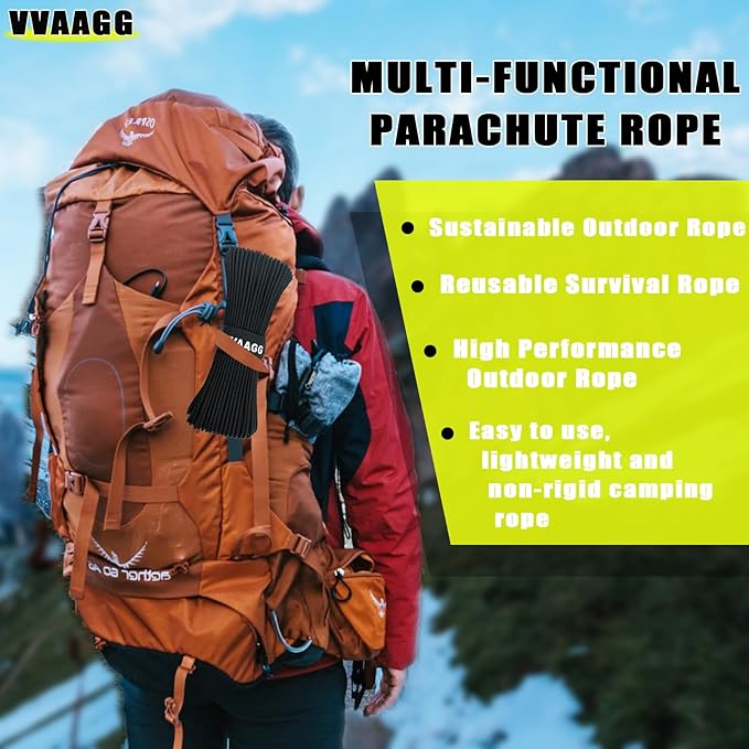VVAAGG 1000 Black Paracord Rope 100FT Utility Nylon Heavy Duty 12 Strand Parachute Cord for Camping, Tent, Clothsline, Outdoor Hiking, Fishing, Survival Braceletand, Weatherproof Rope (100FT)