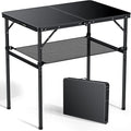 Anbte 3ft Camping Table Foldable with Storage Net, 3 Heights Max 29.5" Aluminum Camping Table with Portable Handle, Lightweight, for Travel Outdoor Beach Picnic Patio Indoor, 36" x 24", Pure Black