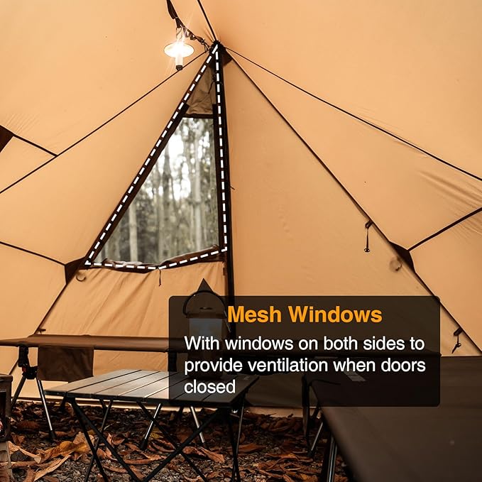 OneTigris ASH Canopy Hammock Hot Tent, Spacious Waterproof Windproof 4 Season Tent with Poles for Camping, Hiking, Bushcrafting, Survivalist, Car Trips