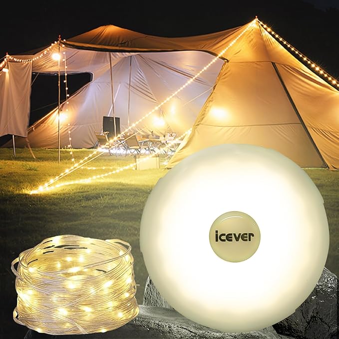 Camping String Lights, 32.8FT Rechargeable Waterproof Hanging Lamp Portable LED Light for Outdoor Camping Awning Tent Garden Party Yard Festival Decor (5 Lighting Modes)