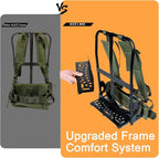 Military ALICE Pack Large Size with 2pcs Support Shelf – Tactical Rucksack with Expandable Straps, Aluminum Quick-Release Buckles, and Enhanced Waist Support – US Logo, Army Green
