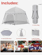 Portable Large Kids Beach Tent Shelter with Canopy UV Cover, Indoor Outdoor Camping Tent,with Thick Removable Floor for Sleeping Or Beach Shelter (Light Grey)