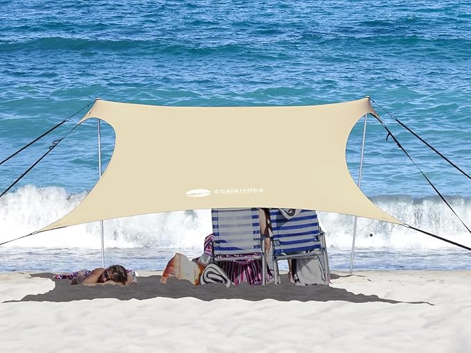 Beach Canopy Windproof Design, Sun Shelter UPF50+ Portable Family Tent with 6 Sandbags Anchors 10x10 FT 2 Pole Pop Up Outdoor Shelter for Beach, Camping, Fishing, Backyard