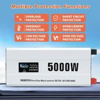 5000 Watts Power Inverter Peak 10KW, Pure Sine Wave 12V DC to 120V AC Off Grid Solar Inverter with Wireless Remote Control LCD Display 4 AC Outlets Hardwire Terminal for Home RV Camping