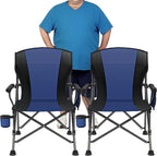 2 Pack Oversized Folding Camping Chair for Adults, Supports 450 LBS Camping Chairs, Heavy Duty Camping Chair with Side Pockets, Foldable Outdoor Chair for Camping, Beach, Fishing, Hiking, Blue-Black