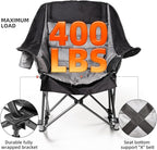 Oversized Rocking Camping Chair for Adults - 400lbs Capacity Padded Camp Chair with Cup Holder, Portable Foldable Outdoor Rocker Chair for Camping, Backyard, Patio (Black & Gray)