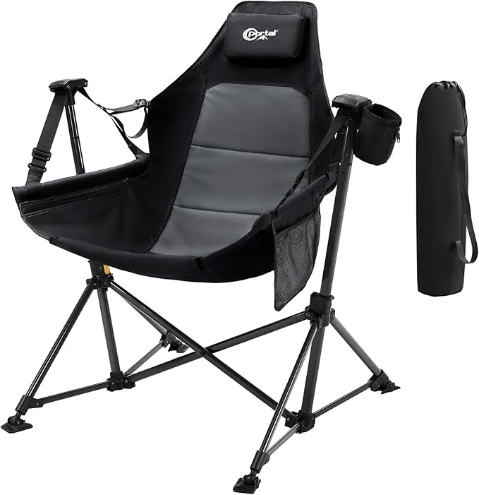 Portal Hammock Camping Chair Heavy Duty 400lbs - Swinging Chair Outdoor with Adjustable Recline & Headrest Pillow, Portable Hammock Swing Chair for Camping Beach Sports Events, Black