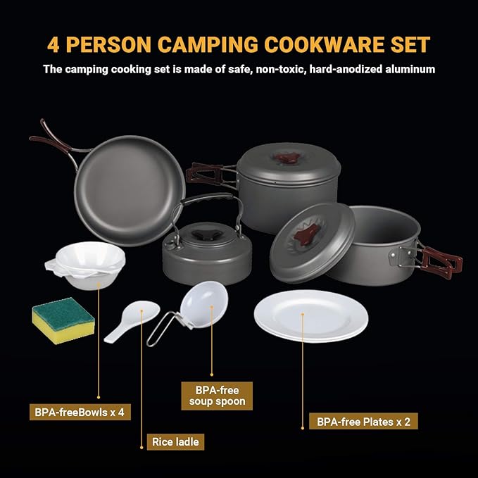 Bulin 24/13/11/8PCS Camping Cookware pots and Pans Backpacking Cooking Set Lightweight Cookware Mess kit Outdoor Cook Gear for Family Hiking Picnic
