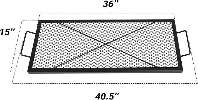 onlyfire Fire Pit Grill Grate, Heavy-Duty Steel Cooking Grate with X-Marks Design for Outdoor BBQ, Camping, Group Gatherings - 36“ X 15”