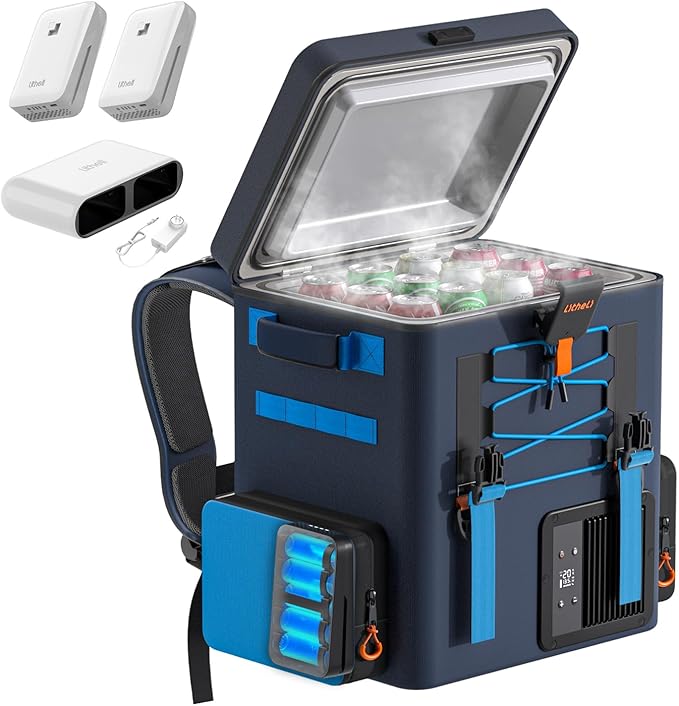 LiTHELi FrozenPack 12V Car Refrigerator, 20L/21QT Portable Electric Cooler, -4~68℉ Travel Fridge Freezer for Camping, Road Trips, RV, Boat & Beach, 2 Batteries, Fast Charger