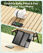 Solar Ceiling Fan Light, Battery Operated Camping Fan with Remote Contorl & 20W Portable Foldable Solar Panel, Rechargeable Gazebo Fan Light for Tent Canopy Pergola Travel