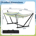 2 Person Double Hammock with Adjustable Steel Stand & Pillow, Heavy Duty Portable Outdoor Hammock Set, MAX 450 LBS Weight Capacity for Patio, Garden, Beach, Backyard
