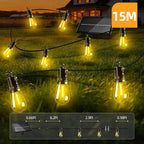 Solar Lights Outdoor Patio Lights: S14 15M 50FT Solar Powered Remote Control 3 Light Modes Dimmable Solar Waterproof Light - Shatterproof Bulbs - Camping Backyard Garden Deck Outside Yard